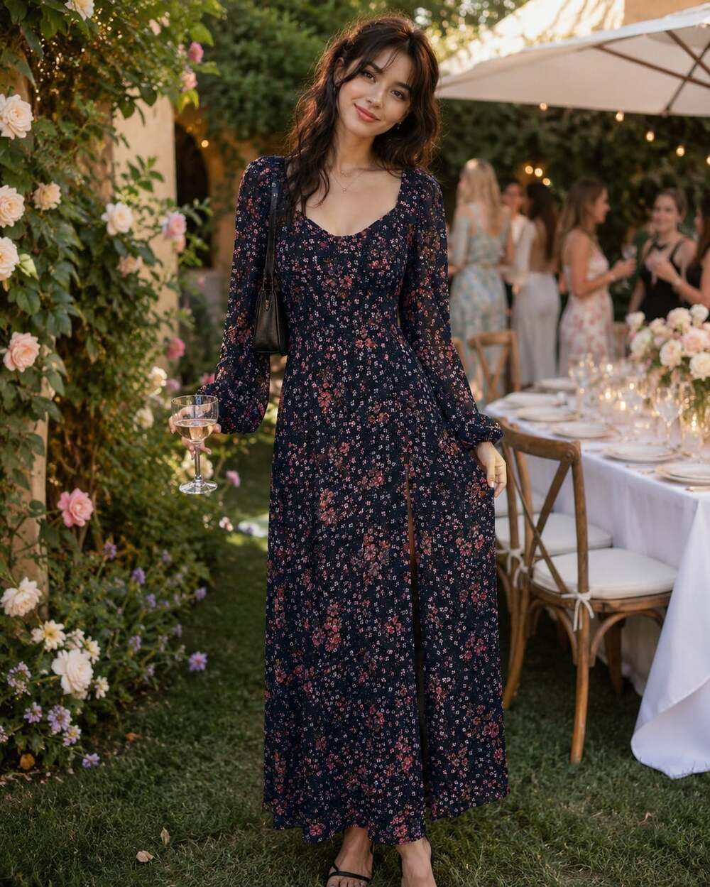 Goddiva London Maxi Dress Women 6 Sweetheart Puff Sleeve Smocked Milkmaid Formal